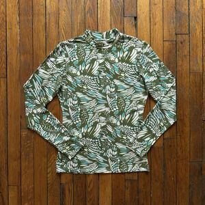Reformation Mock Neck Long Sleeves Blouse Women Medium Green Leaf‎ Floral Print